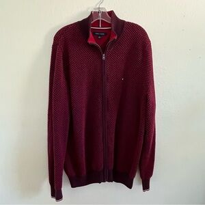 Tommy Hilfiger Murphy Textured Full Zip Sweater Deep Cabernet Mock Neck Size XL
